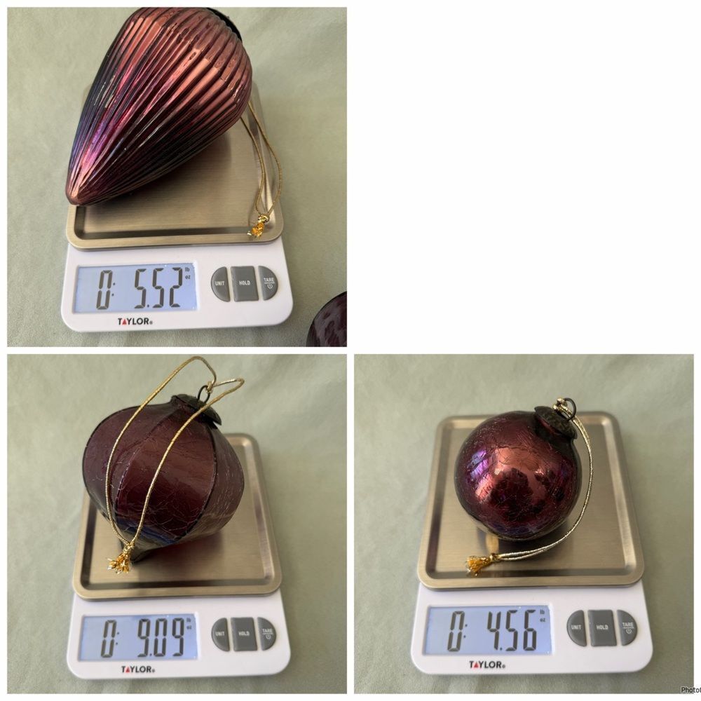 Purple Blown Glass Kugel Ball Christmas Ornament Set Of 6 - Picture 9 of 9